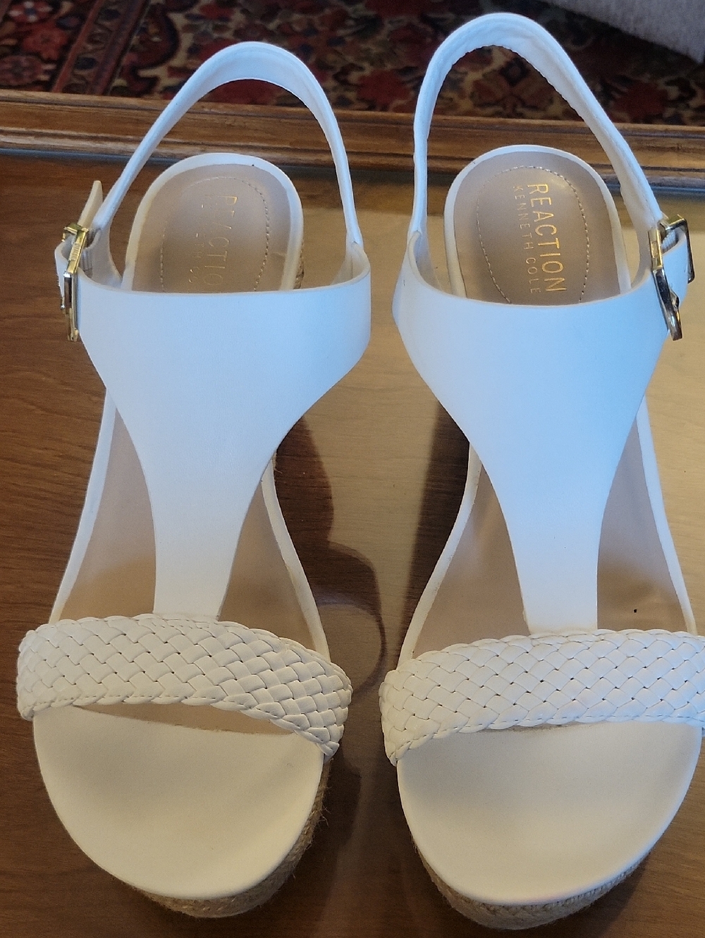 Kenneth Cole Reaction White Braided Wedge Sandals Size 10